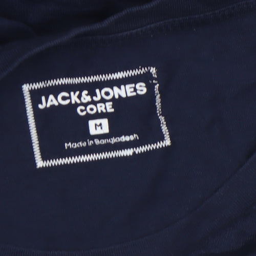 Jack & Jones Mens Blue Graphic Logo Crew Neck Cotton T-Shirt Size M