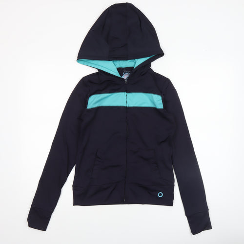 Denim Co Women Navy Blue & Aqua Full Zip Yoga Hoodie Size 8