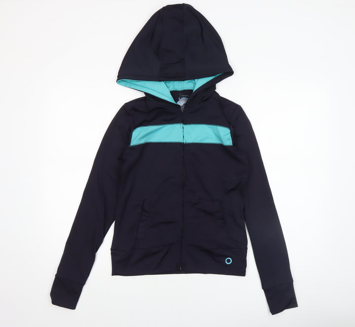 Denim Co Women Navy Blue & Aqua Full Zip Yoga Hoodie Size 8