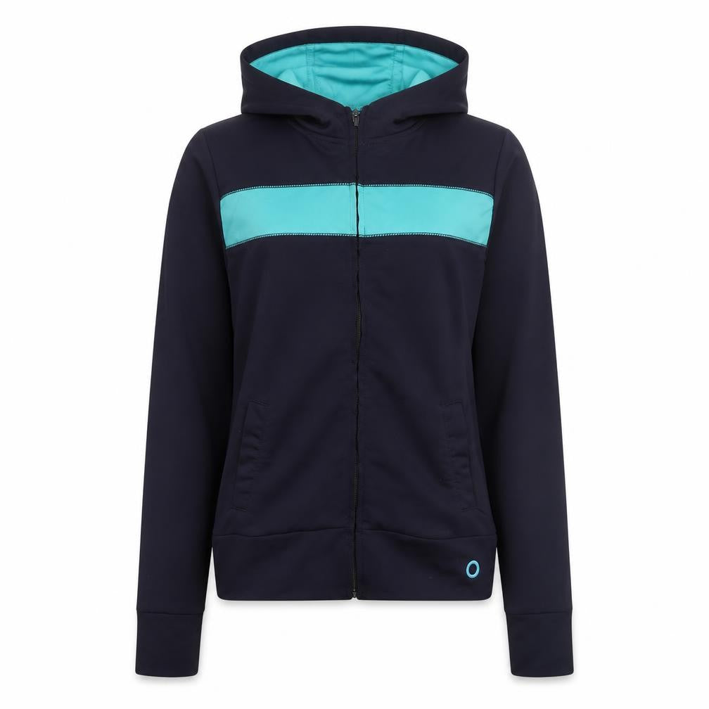 Denim Co Women Navy Blue & Aqua Full Zip Yoga Hoodie Size 8