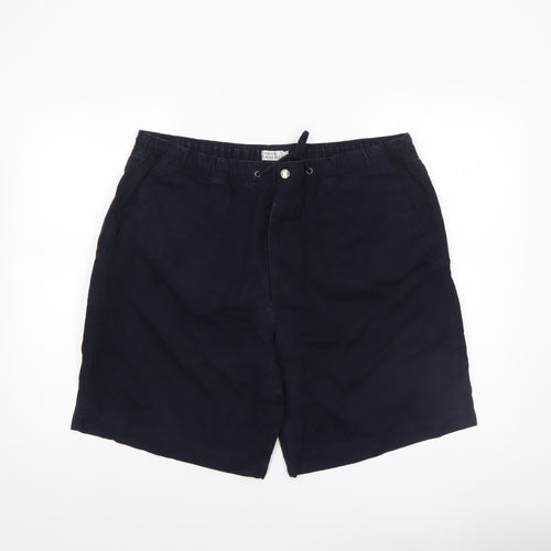 Savatini Men’s Blue Cotton Chino Shorts L Elastic Waist Casual