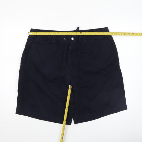 Savatini Men’s Blue Cotton Chino Shorts L Elastic Waist Casual