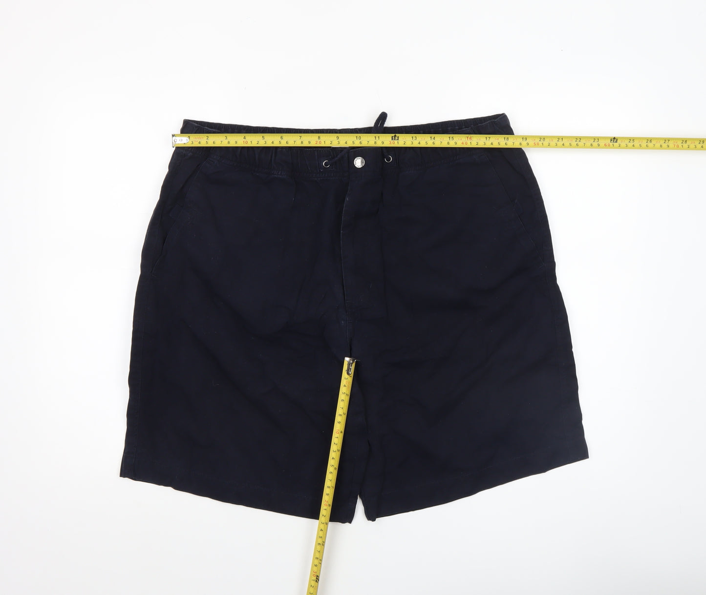 Savatini Men’s Blue Cotton Chino Shorts L Elastic Waist Casual