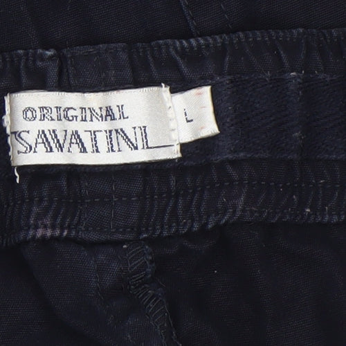 Savatini Men’s Blue Cotton Chino Shorts L Elastic Waist Casual