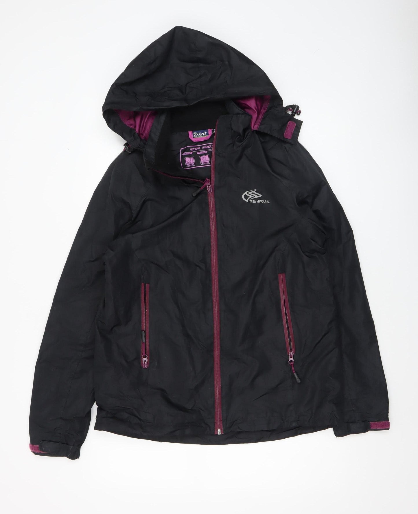 Crivit Women Black Waterproof Hooded Rain Jacket Size 14