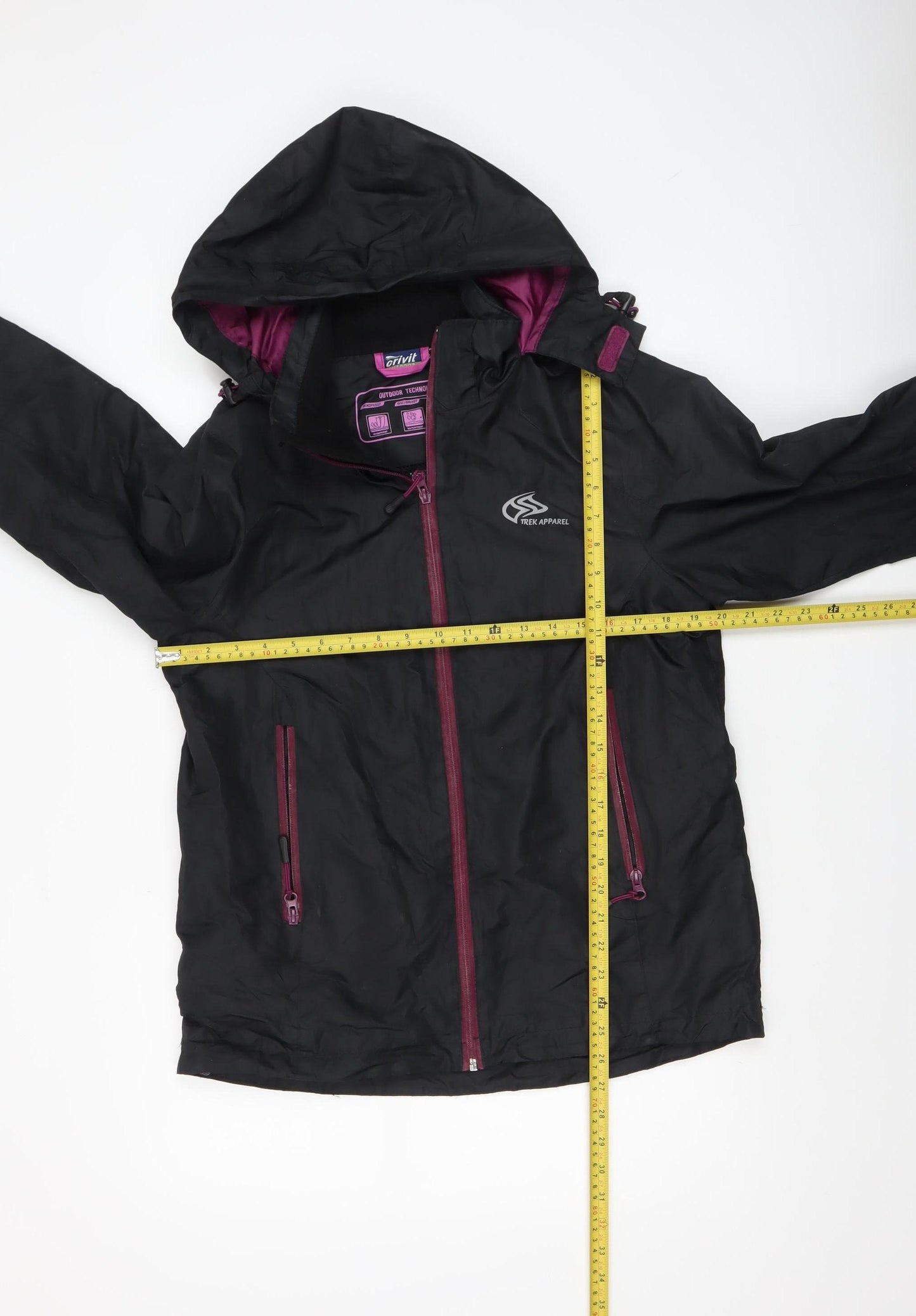 Crivit Women Black Waterproof Hooded Rain Jacket Size 14