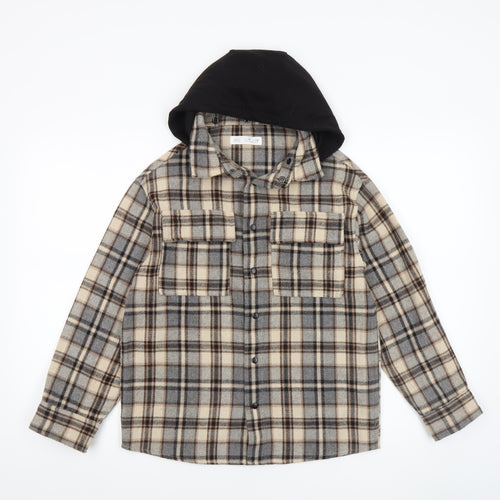 ZARA Boys Beige Check Hooded Shirt Jacket Size 10 Years Flannel
