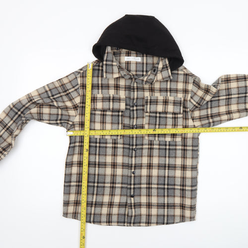 ZARA Boys Beige Check Hooded Shirt Jacket Size 10 Years Flannel