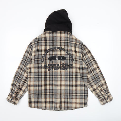 ZARA Boys Beige Check Hooded Shirt Jacket Size 10 Years Flannel