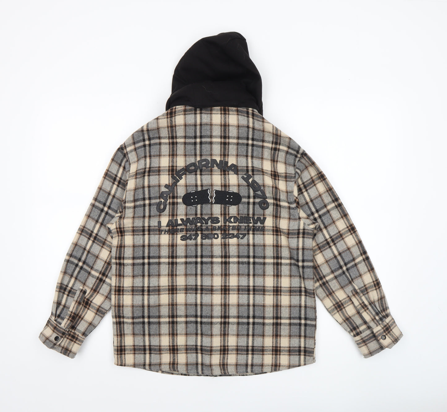 ZARA Boys Beige Check Hooded Shirt Jacket Size 10 Years Flannel