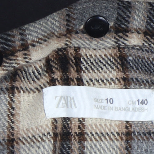ZARA Boys Beige Check Hooded Shirt Jacket Size 10 Years Flannel