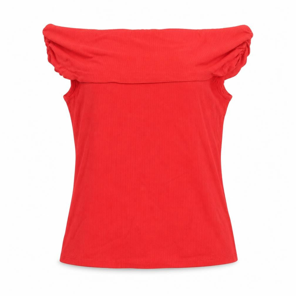 Savida Women’s Red Off Shoulder Slim Fit Jersey Blouse Size 12