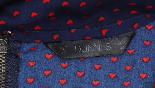 Dunnes Women’s Blue Heart Print Bow Blouse Size 10