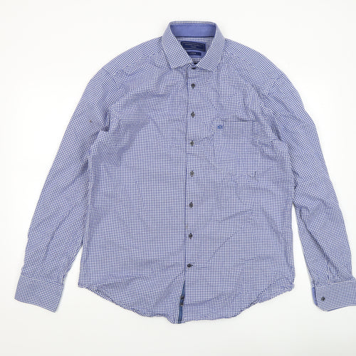 Marco Capelli Men’s Blue Check Cotton Button-Up Shirt Size L