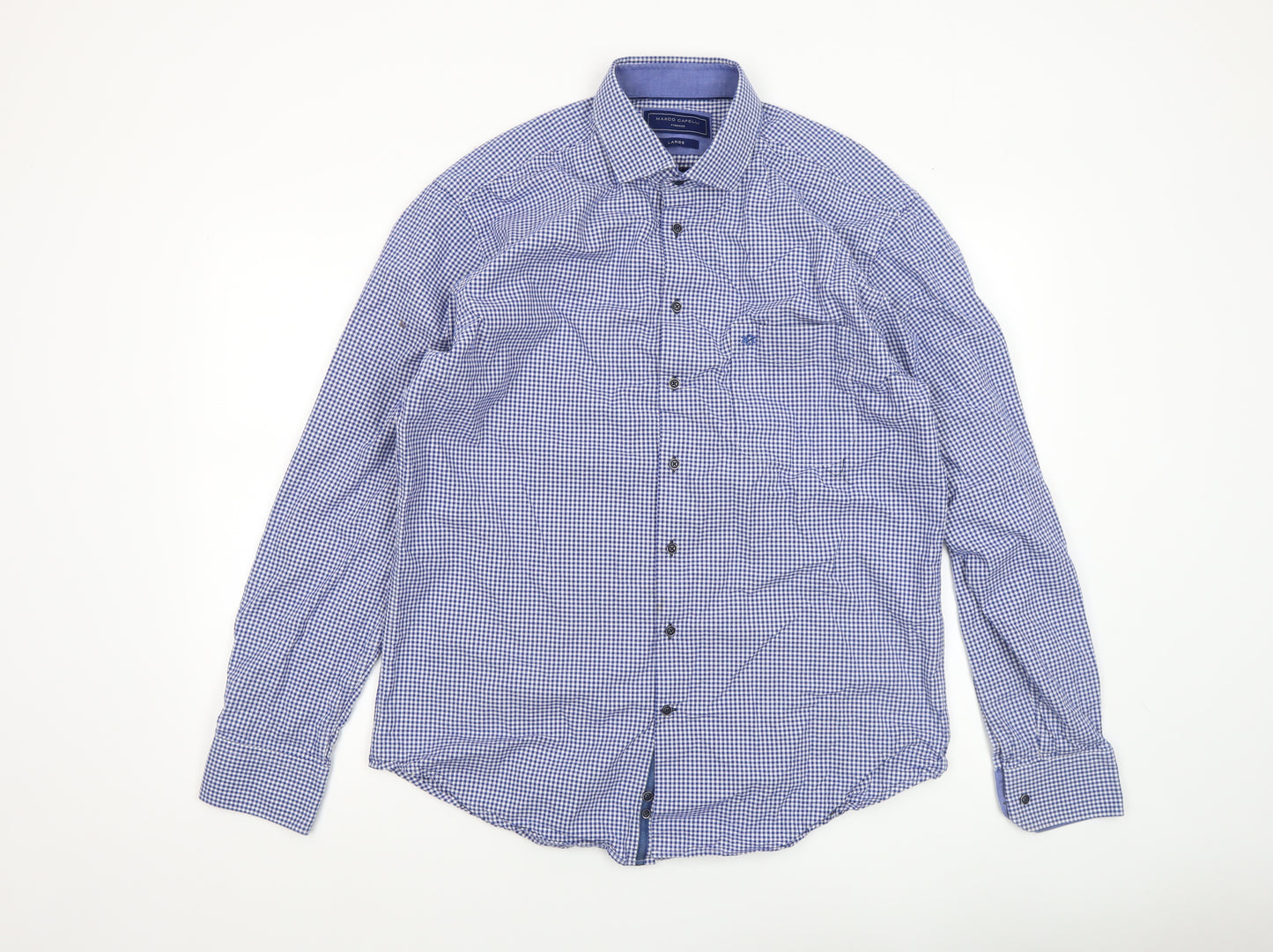 Marco Capelli Men’s Blue Check Cotton Button-Up Shirt Size L