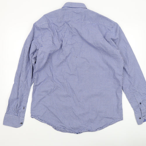 Marco Capelli Men’s Blue Check Cotton Button-Up Shirt Size L