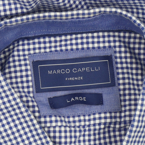Marco Capelli Men’s Blue Check Cotton Button-Up Shirt Size L
