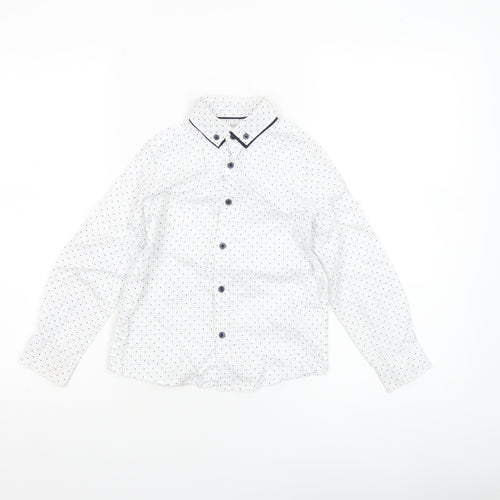 Next Boys White Polka Dot Button-Up Long Sleeve Cotton Shirt 6 Years