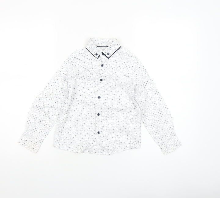 Next Boys White Polka Dot Button-Up Long Sleeve Cotton Shirt 6 Years