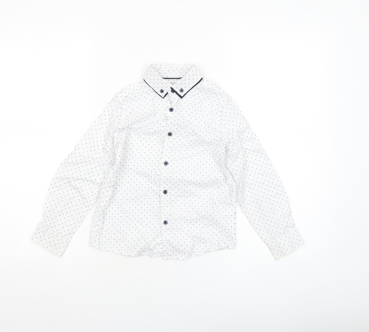 Next Boys White Polka Dot Button-Up Long Sleeve Cotton Shirt 6 Years
