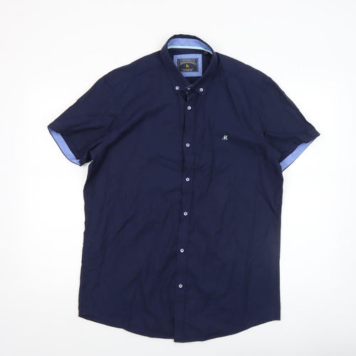 Mineral Men's Blue Short Sleeve Button-Down Casual Shirt L