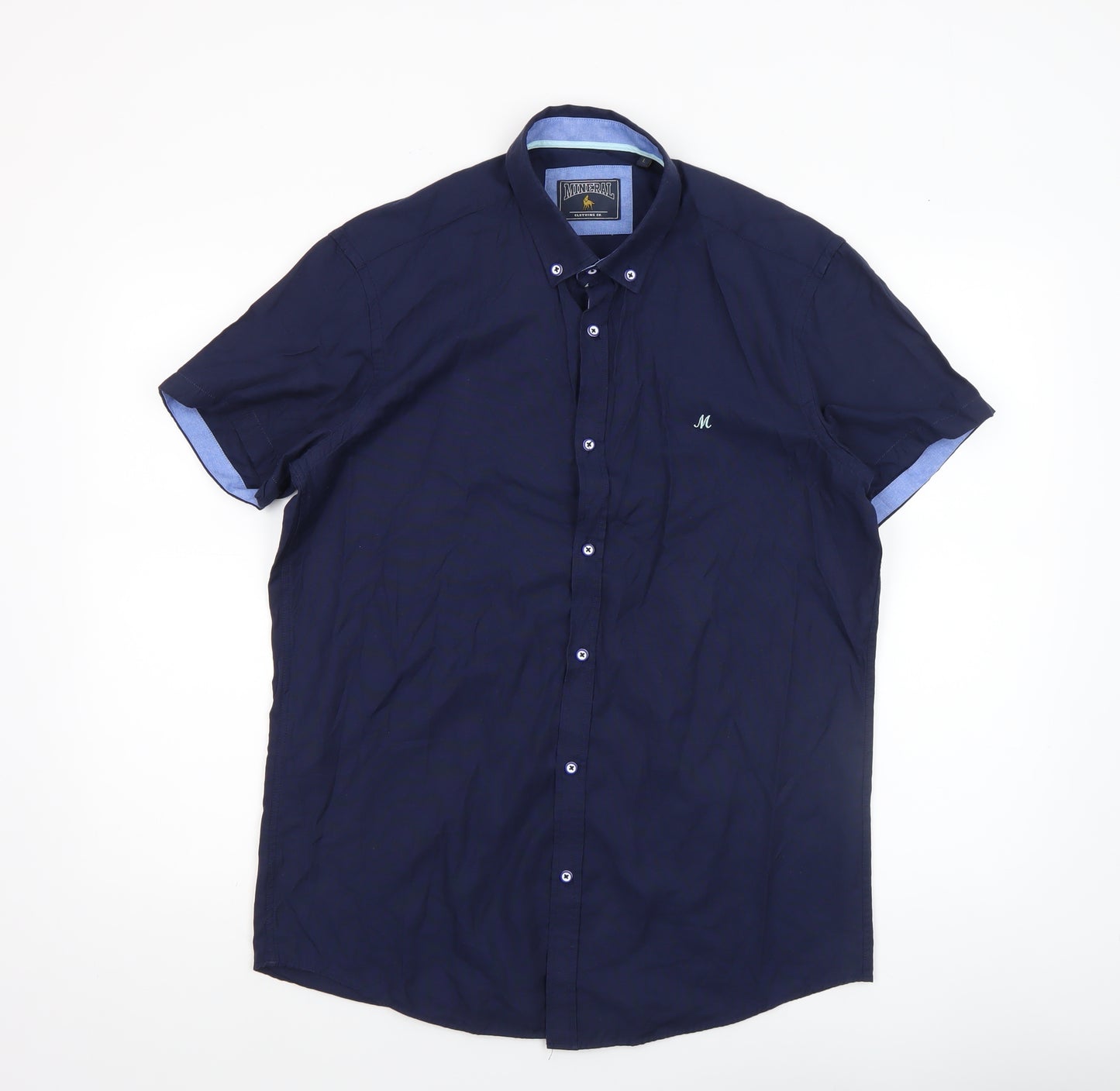 Mineral Men's Blue Short Sleeve Button-Down Casual Shirt L