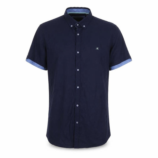 Front view of Mineral Men's Blue Short Sleeve Button-Down Casual Shirt L