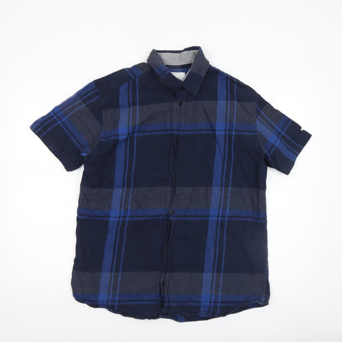 Jack & Jones Men’s Blue Check Slim Fit Short Sleeve Casual Shirt XL