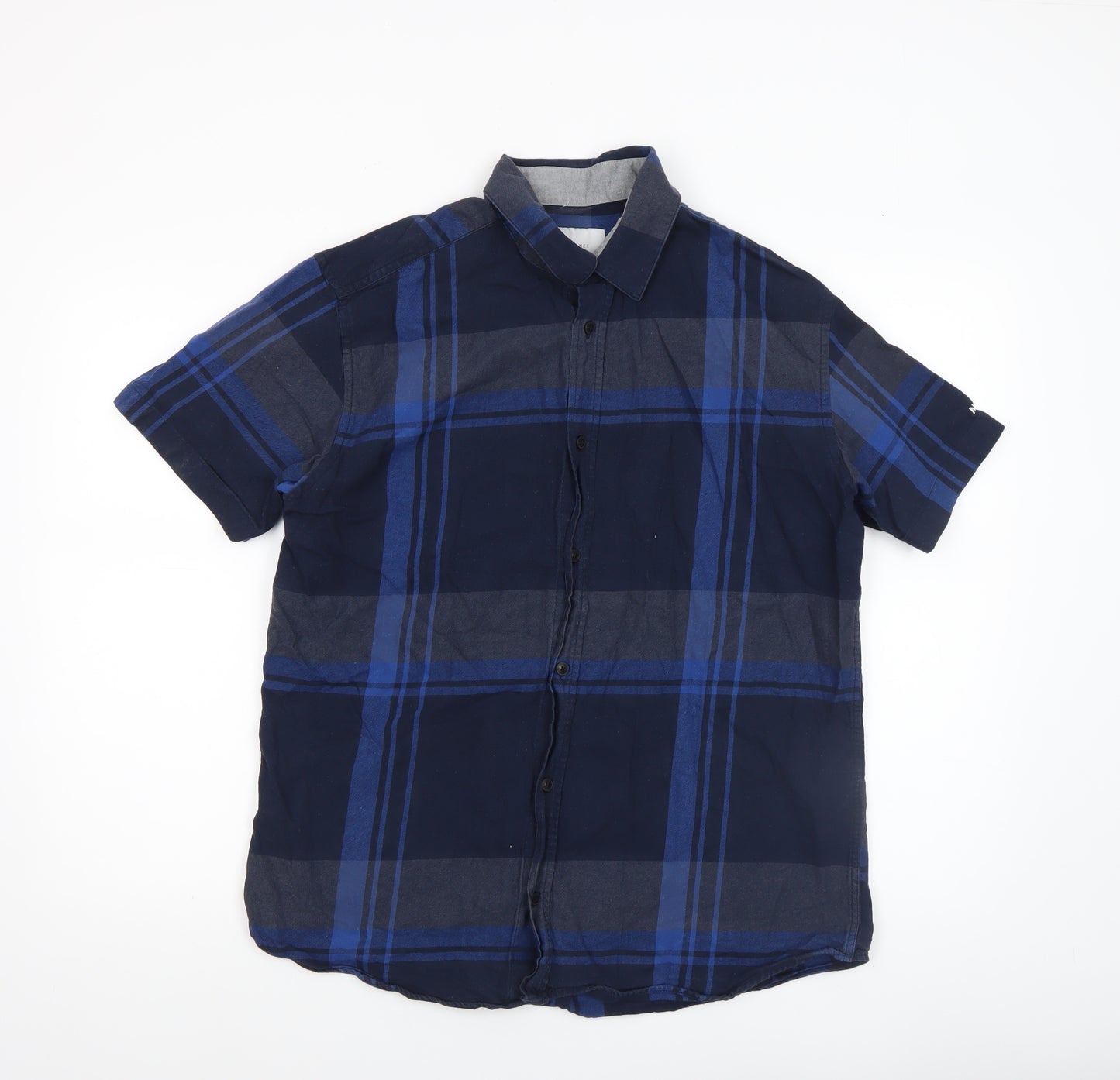 Jack & Jones Men’s Blue Check Slim Fit Short Sleeve Casual Shirt XL