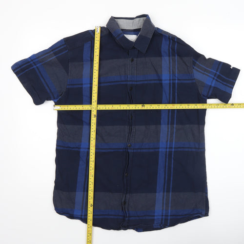 Jack & Jones Men’s Blue Check Slim Fit Short Sleeve Casual Shirt XL