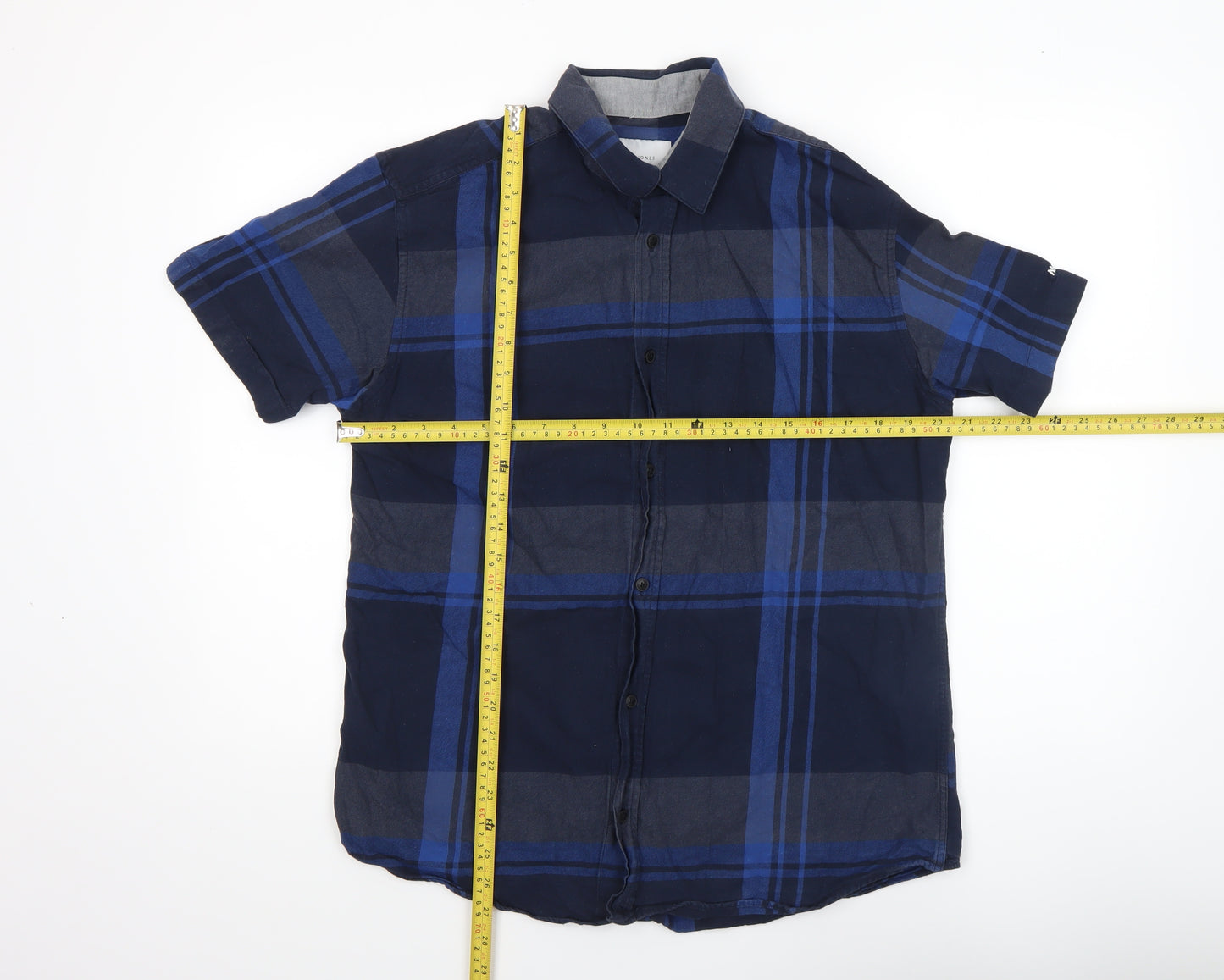Jack & Jones Men’s Blue Check Slim Fit Short Sleeve Casual Shirt XL