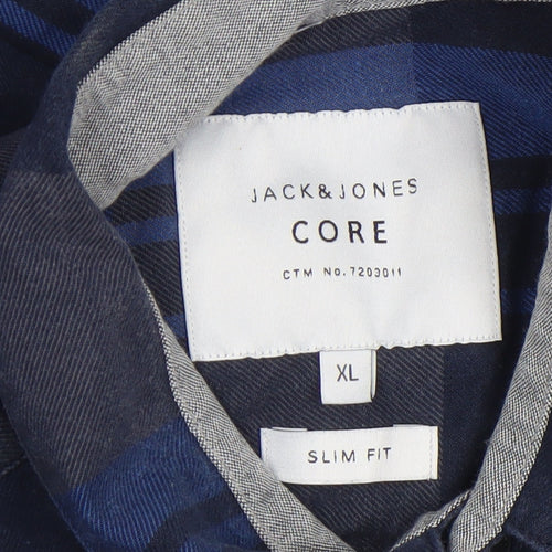 Jack & Jones Men’s Blue Check Slim Fit Short Sleeve Casual Shirt XL