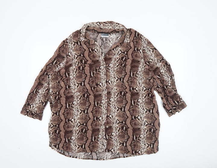 Beloved Women’s Brown Snake Print Viscose Button-Up Tunic UK 16