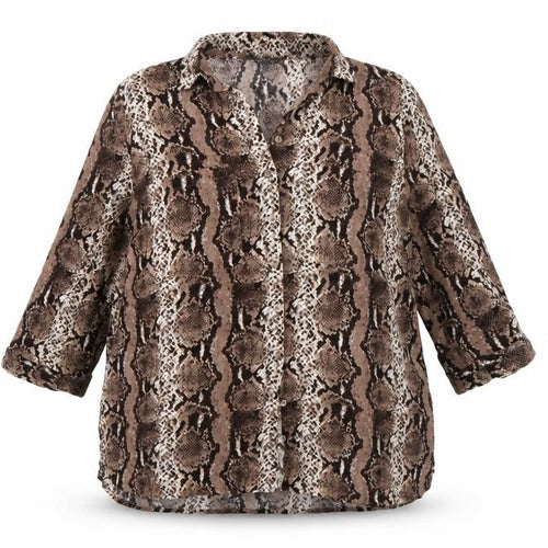 Beloved Women’s Brown Snake Print Viscose Button-Up Tunic UK 16