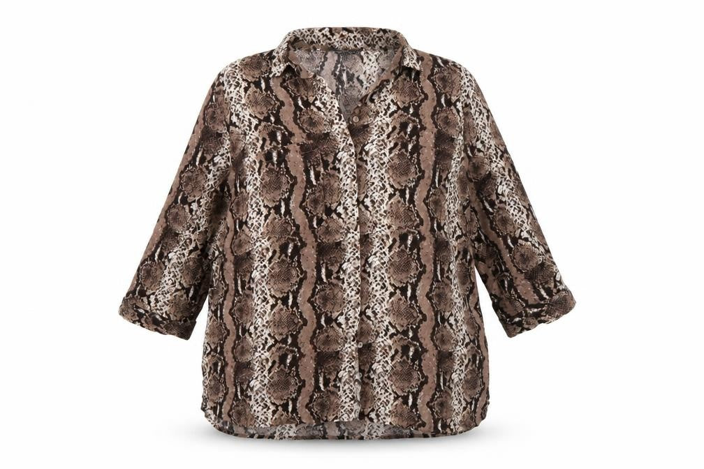Beloved Women’s Brown Snake Print Viscose Button-Up Tunic UK 16