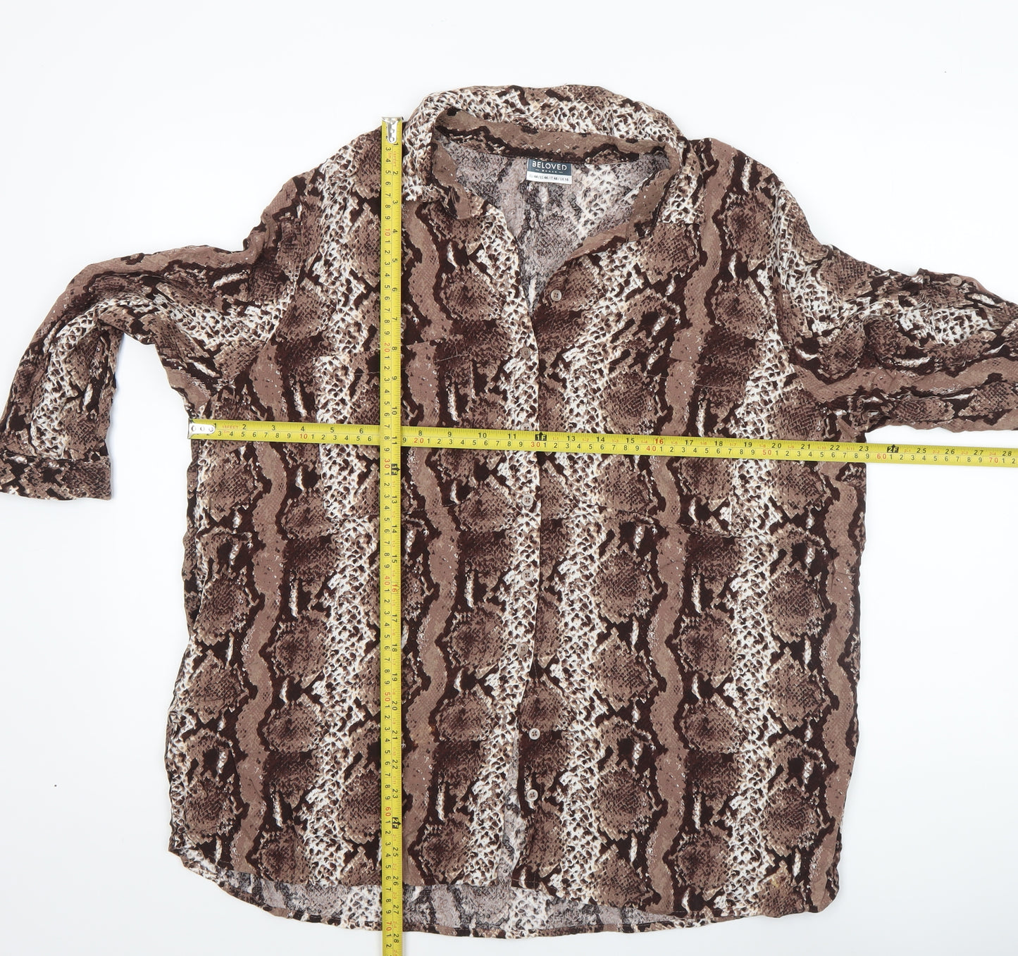 Beloved Women’s Brown Snake Print Viscose Button-Up Tunic UK 16
