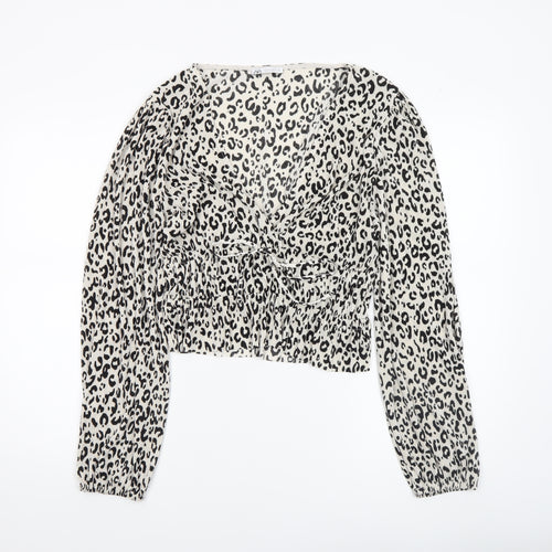 ZARA Women’s Leopard Print Long Sleeve Cropped Blouse L
