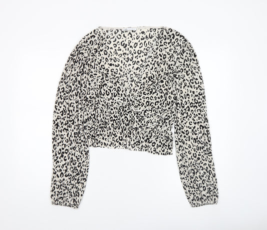 ZARA Women’s Leopard Print Long Sleeve Cropped Blouse L
