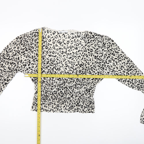 ZARA Women’s Leopard Print Long Sleeve Cropped Blouse L