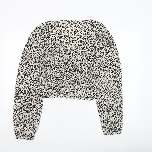 ZARA Women’s Leopard Print Long Sleeve Cropped Blouse L