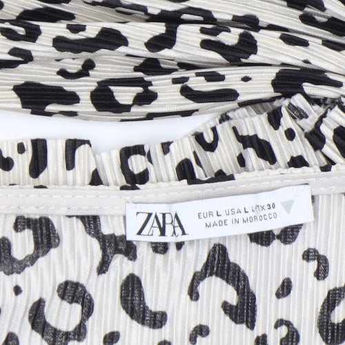 ZARA Women’s Leopard Print Long Sleeve Cropped Blouse L