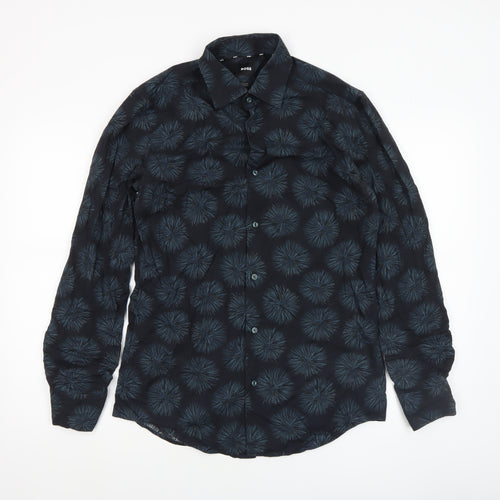 BOSS Men's Blue Slim Fit 15in 38in Long Sleeve Button-Up Shirt