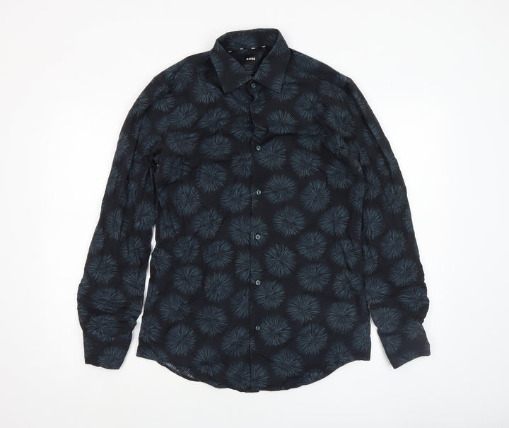BOSS Men's Blue Slim Fit 15in 38in Long Sleeve Button-Up Shirt