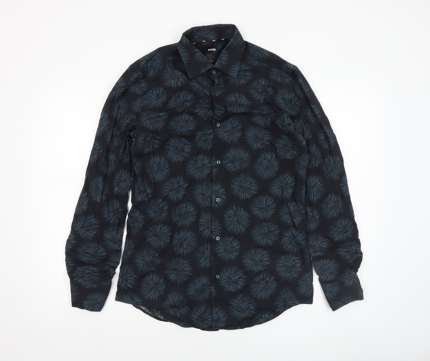 BOSS Men's Blue Slim Fit 15in 38in Long Sleeve Button-Up Shirt