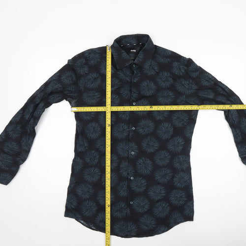 BOSS Men's Blue Slim Fit 15in 38in Long Sleeve Button-Up Shirt