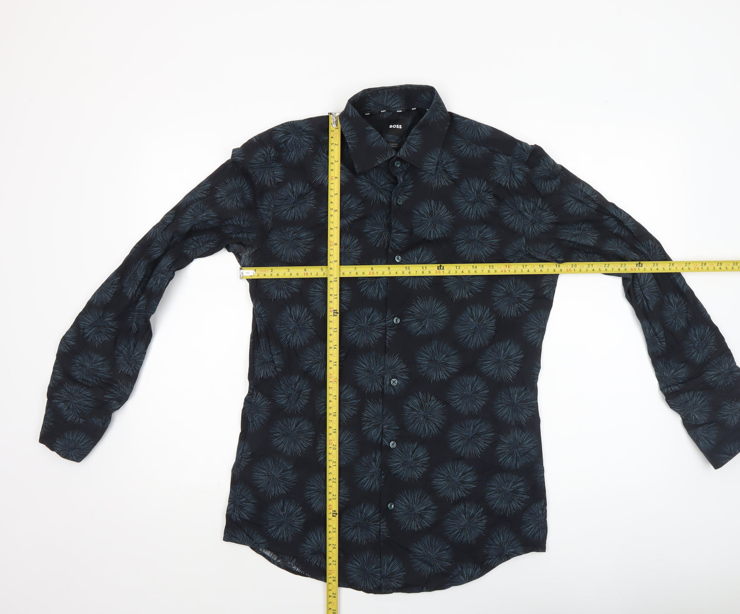 BOSS Men's Blue Slim Fit 15in 38in Long Sleeve Button-Up Shirt