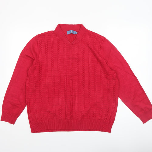 Castle of Ireland Women's Red V-Neck Cable Knit Jumper Size 18