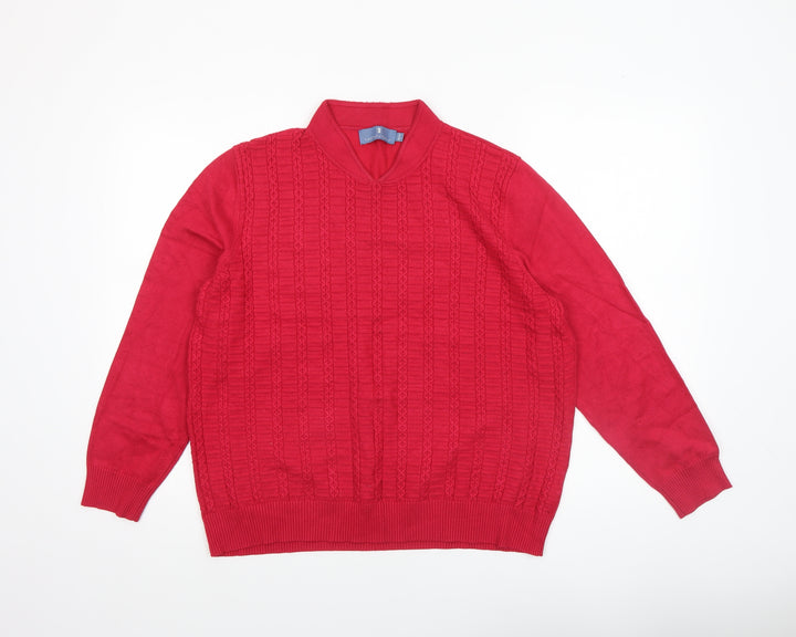 Castle of Ireland Women's Red V-Neck Cable Knit Jumper Size 18