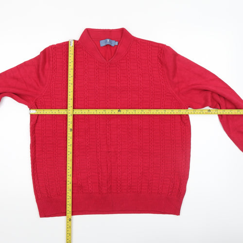 Castle of Ireland Women's Red V-Neck Cable Knit Jumper Size 18