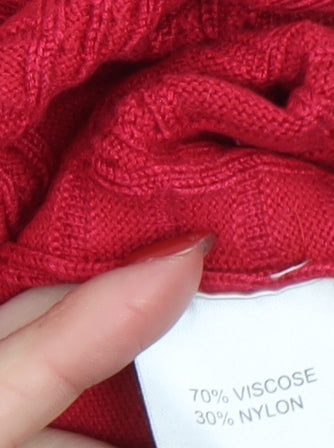 Castle of Ireland Women's Red V-Neck Cable Knit Jumper Size 18